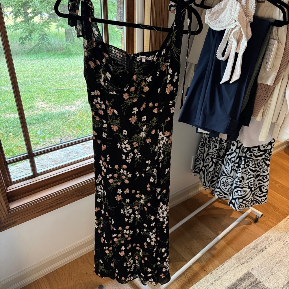 Reformation Black Floral Midi Dress